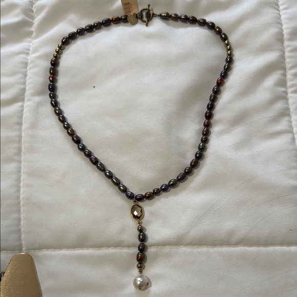 an old Soul Jewelry - Gold and Brown Lariat Necklace with Vintage Charm